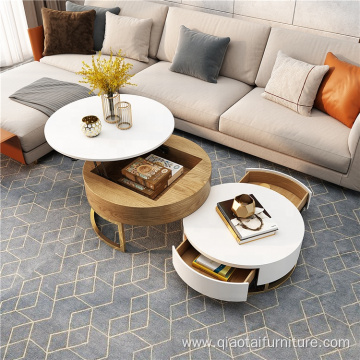 Modern Luxury Round Adjustable Storage Lift Coffee Table